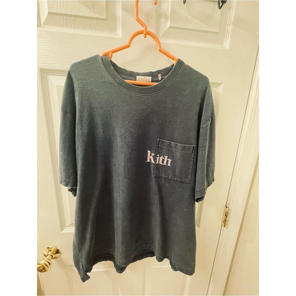 Vintage Kith Teeshirt - Navy White Denim Ribbed Collar - XL - drop shoulder Y2K